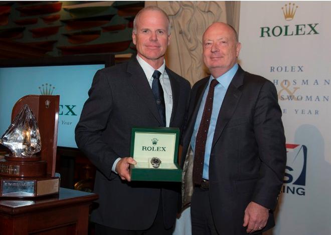 From left, Rolex Yachtsman of the Year Terry Hutchinson with President & CEO of Rolex Watch U.S.A. Stewart Wicht - US Sailing ©  Rolex/Daniel Forster http://www.regattanews.com